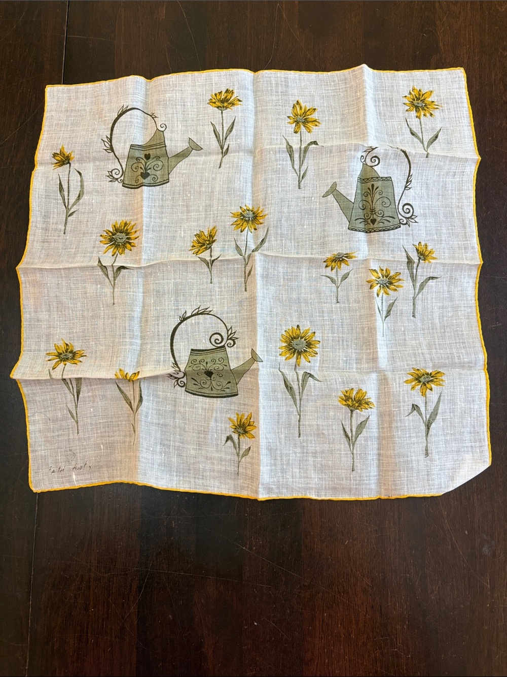 Faith Austin Sunflower  Watering Can Hanky Handkerchief